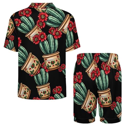 Cactus Plant Mens Pajamas Set Short Sleeve Sleepwear Summer Pjs Sets 2 Piece Loungewear Nightwear4