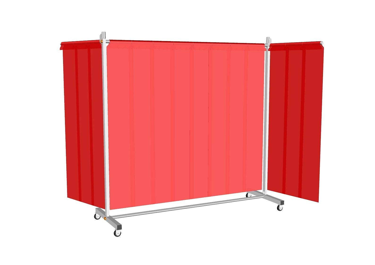 mobile & fahrbare Schweißschutz Stellwand, 3-teilig, B370 x H210cm, extra robust, mit Lamellen rot, Schutzwand nach EN ISO 25980