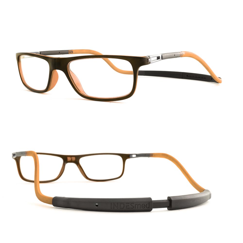 INDESmed Gafas de lectura con click magnético, filtro de luz azul y correas adaptables intercambiables, hombres y mujeres, ligero, moderno y elegante