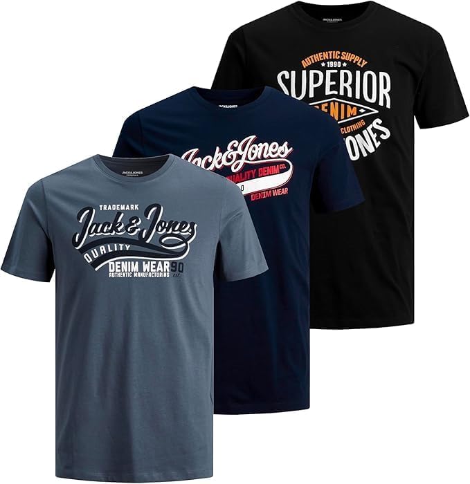 T-shirts Jack & Jones en jersey respirant lot de 3 hauts col rond anti-déformation homme