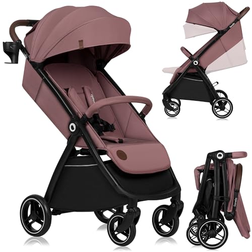 LIONELO INGRID Passeggino leggero per bambini da 6mesi a 4 anni/22kg Grandi ruote 360° in Schiuma EVA Assorbimento Pieghevole con una mano Schienale e poggiapiedi regolabili (Rosa, INGRID)