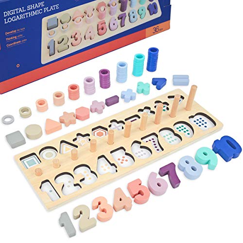 Vileafy Children Count Numbers Matching Board, Wooden Digital Shape Match Teaching Games