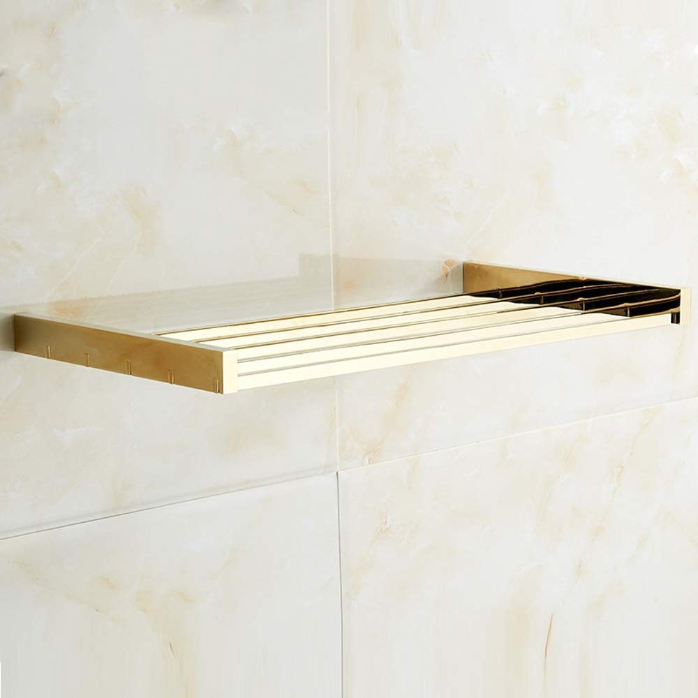 Modern Gold Rectangle Bathroom Shelf Wall Mounted Copper Bath Shower Shelf Basket Caddy Brass Storage Stand with Towel