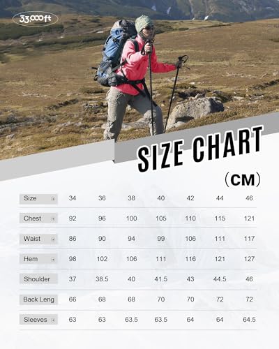 33,000ft Damen Fleece Gefütterte Softshelljacke Wasserdichte Funktionsjacke Fahhradjacke mit Kapuze Winddichte Übergangsjacke Windbreaker zum Radfahren, Wandern Rosa 38