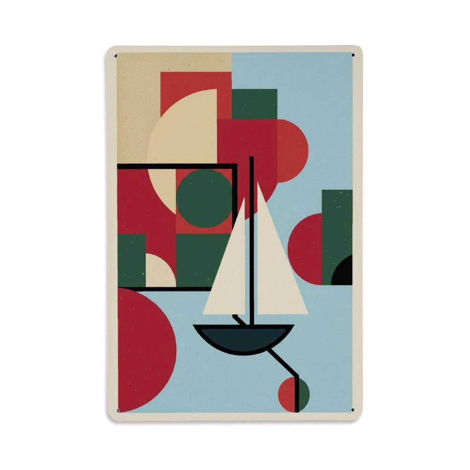 Retro Nautical Blocks Modern Sailboat Rounded Forms Metal Tin Sign Plaque Wall Decor for Cafe, Man Cave, Club Bar, Office, Home Garden Round Metal Poster 8x12Inch
