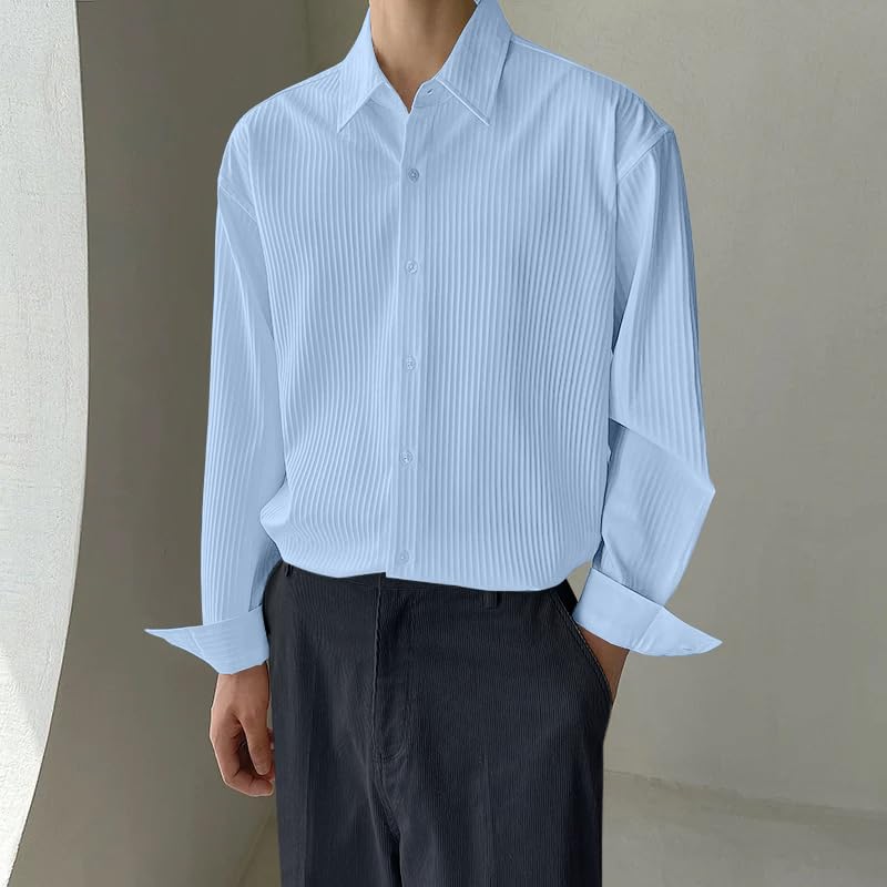 Image of GRECIILOOKS Men's Formal Button Down Shirt - Slim Fit Polycotton Shirt's for Men | Textured Full Sleeve| Business & Meeting Ready (Available in Plus Size)