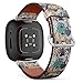 CJBROES Replacement Leather Watch Band, Compatible with Fitbit Versa 3 and Fitbit Sense of Wristband Bracelet Accessory - Floral Spring