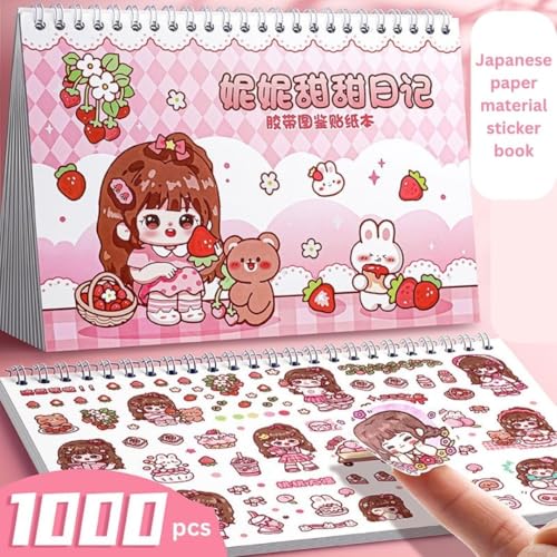 Image of FAMOUS QUALITY Stickers Book - 1000+ Stickers of Cute Japanese Style Girls - Self-Adhesive, Waterproof Aesthetic for Kids, Scrapbooking, DIY Projects