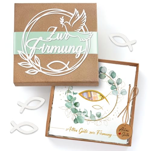 Firmung Geschenke Jungen Mädchen Geldgeschenke Verpackung Geschenkbox mit Firmung Karte und Holzfische