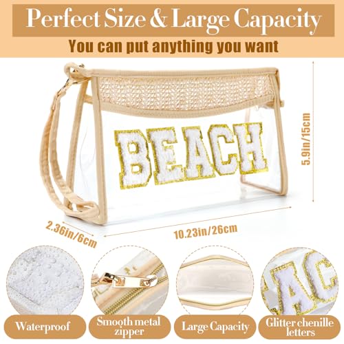 Image of Aliceset 2 Pack Crochet Mesh Beach Tote Bag with Letter Patch Pocket Summer Beach Tote Bohemian Straw Transparent Bag