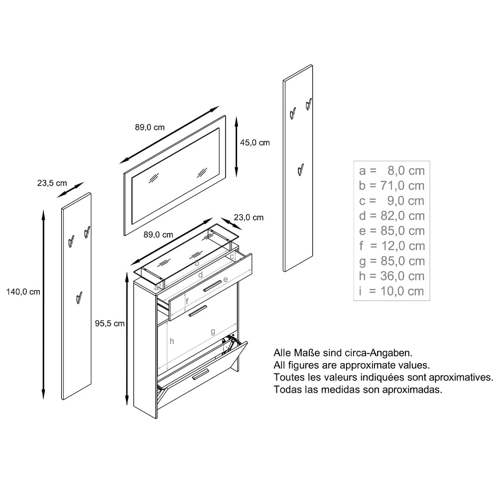 Vladon Garderobe Malea Garderobenset Weiß matt Schwarz matt