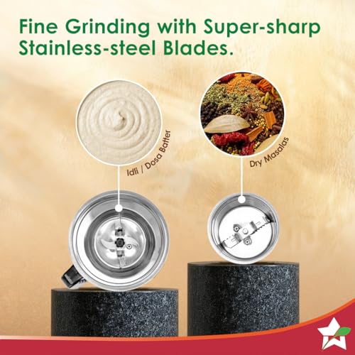 Image of Wonderchef Vista Neo Mixer Grinder for Kitchen, 500W, 2 Multi-purpose Jars, Stainless-steel Blades for Masala, Chutney, Idli /Dosa Batter, Puree, Paste, 3-Speed Control, Pulse Function, 2-Yr Warranty