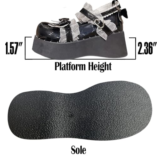 Women Y2K Kawaii Lolita Harajuku Goth Round Toe Chunky Heels White Lace Knot-Bow Decor Mary Jane Platform Shoes2