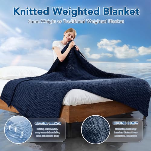 Topcee Knitted Weighted Blanket - 60"x80" 20lbs Queen Size Cooling Chunky Knit Heavy Blanket for Adults Cable Yarn Knit Decorative No Beads Soft Cozy and Cooling Weighted Throw Machine Washable