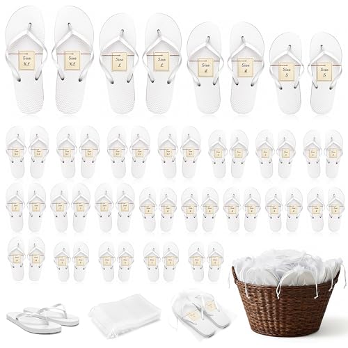 MGupzao 24 Pairs Wedding Flip Flops Bulk Bridal Party Slippers for Women & Bridesmaids with Size Cards & Drawstring Bags for pool Beach Party