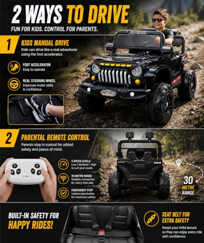 Image of Kawaii Kids Battery Operated Car for Kids, Electric Ride-On SUV with Parent Remote Control, USB, Bluetooth, LED Windshield Lights, Rechargeable Battery, Kids Ride-On Car for Boys & Girls Age 1-5 Years
