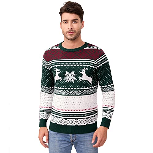 Image of MISSKY Family Christmas Sweater Crew Neck Reindeer Snowflakes Knitted Pullover for Women /Men /Kids