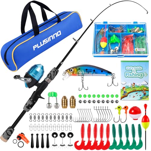 PLUSINNO Kids Fishing Pole with Spincast Reel Telescopic...