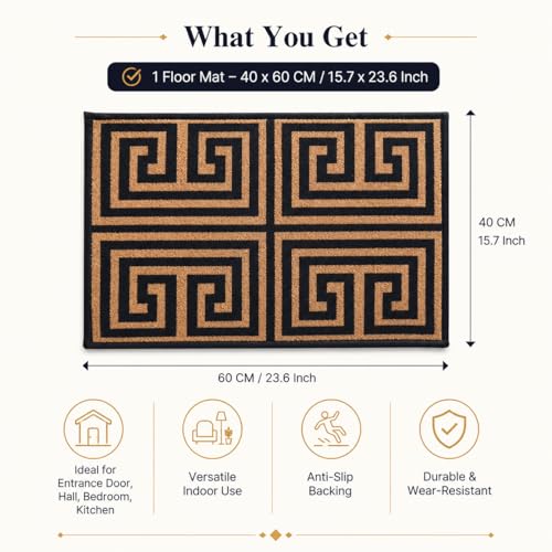 Image of Matz&More Greek Symmetric Key Floor Mat | 40x60 CM | Gold Black | Nylon Tufted Gel Baking Anti-Slip | Doormat for Home Entrance, Kitchen & Bedroom
