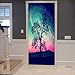 A.Monamour Pegatinas Decorativas de Puerta Autoadhesivo 3D Árbol Montañas Paisaje Cielo Estrellado Noche Galaxia Astronomía Vinilo para Puertas Mural PVC Pegatinas de Pared Foto Poster 77 x 200 cm