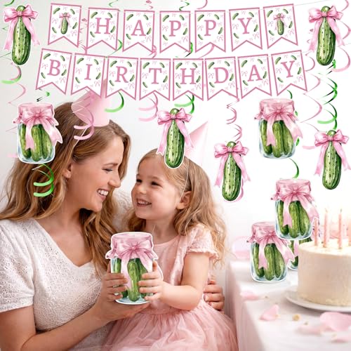 Mindsoft 29 Pcs Pink Bow Pickle Birthday Party Decor Happy Birthday Banner by Mindsoft - Used condition - Image 5
