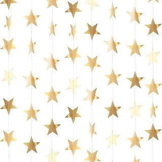 4M Gold Star Garland Banner Extra Long Hanging Birthday Banner or Graduation Decorations for Party Ceiling Wall Backdrop Decor