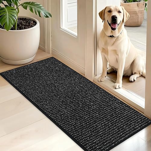 Image of BEQHAUSE Dirt Trapper Door Mat 20 inch x 48 inch, Non-Slip Washable Doormats Entrance Mat, Dirt Resistant and Absorbent Welcome Mat, Low Profile Floor Mats for Front Back Door and Entryway, Black