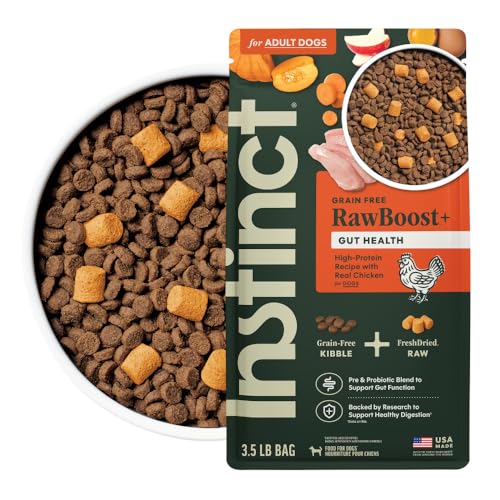Instinct RawBoost Gut Health, Natural Dry Dog Food with FreshDried Raw Pieces, High Protein, Grain-Free Recipe - Real Chicken, 3.5 lb. Bag