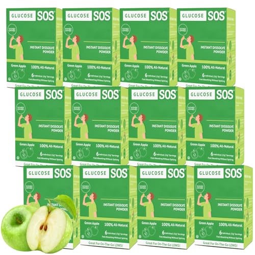 Glucose SOS Glucose Powder Packets with Natural Dextrose, Fast-Absorption That Instantly Dissolves in Your Mouth with No Water Needed, Green Apple 72 Servings