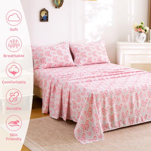 Image of Mooreeke Cozy Floral Pink Microfiber Printed Full Sheet Set