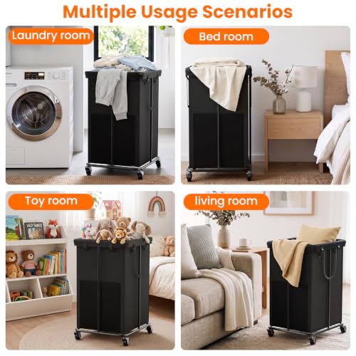 Image of 2 Pack Laundry Hamper with Wheels, 150L Rolling Laundry Basket Bag Handles