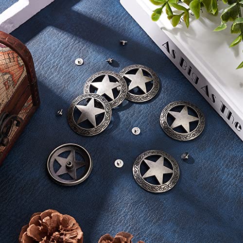 GORGECRAFT 1 Box 6 Sets Screw Back Button Engraved Star Concho Hollow Out Decorative Buttons Round Vintage Silver Metal Tack Buckle Replacement Castings Western Rodeo DIY Leather Craft - Image 4
