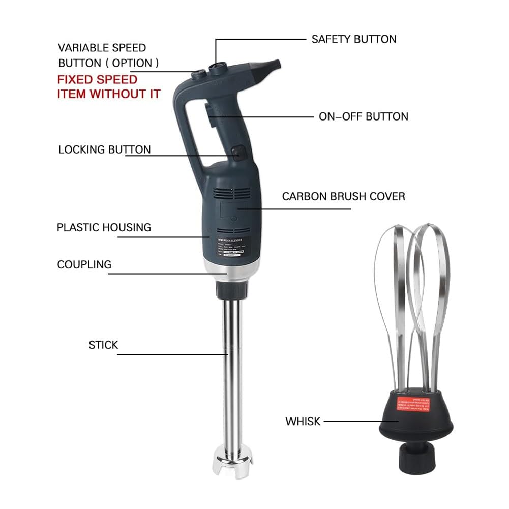 Zestaw blendera ręcznego o mocy 750 W, komercyjny blender ręczny ze stalowym mieszadłem i trzepaczką do jajek, zmienna prędkość 8000–18000 obr./min, elektryczny blender ręczny (500mm)