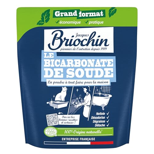 Jacques Briochin - Bicarbonato de sodio en polvo ECOCERT 900 g Maxi formato – Limpiador multisuperficie natural, antimalos olores – bolsa de cierre cerrado, el embalaje puede variar