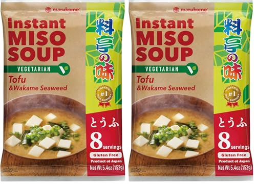 Marukome Sopa instantánea de miso con tofu y algas Wakame (sin gluten) 8 porciones 152g (Paquete de 2)