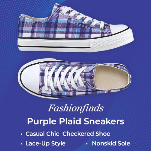 Purple Plaid Sneakers, Lace-Up Style, Rubber Toe and Nonskid Sole, Women's Fashion Sneakers, Casual Chic Checkered Shoes2
