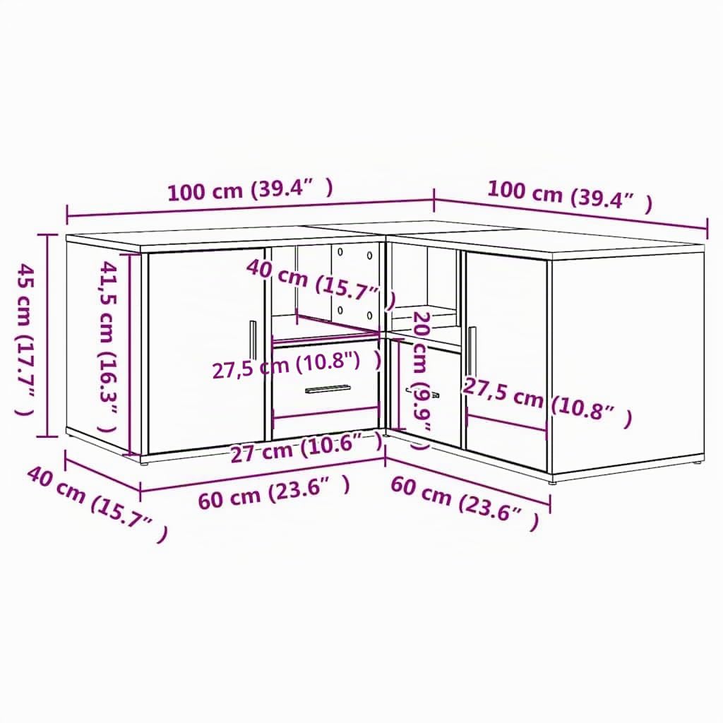 vidaXL Mobile Angolare Bianco 160x40x45 cm in Truciolato, mobiletto ad Angolo, Mobile, scaffale ad Angolo, ripiano ad Angolo, vetrina