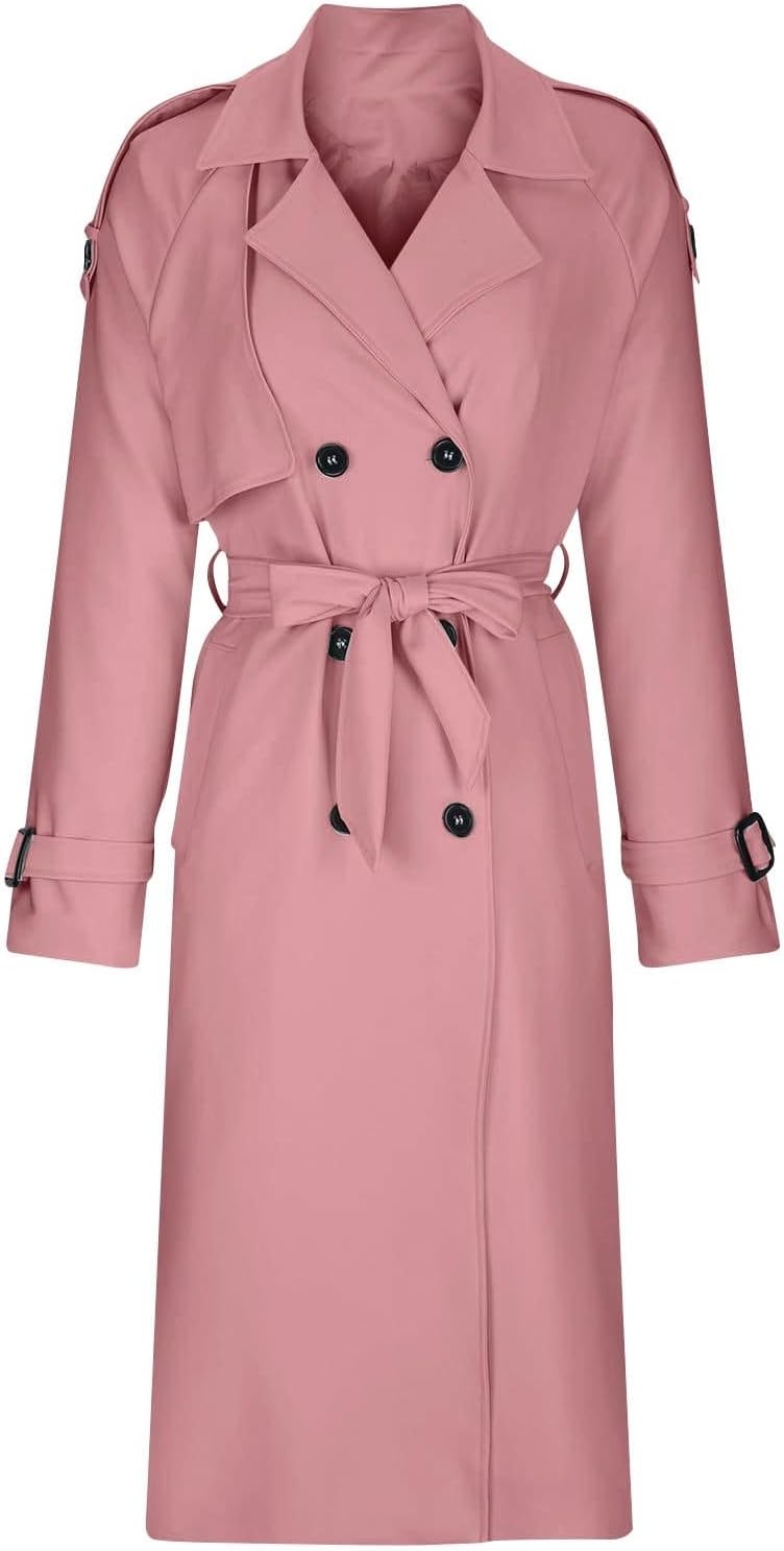Women's Trench Coat Double Breasted Long Trench Coats 2025 Fall Windproof Classic Lapel Overcoat with Belt