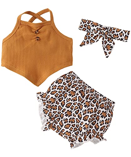 Image of Fullfamous Baby Girl's Cute Rib Top and Lepord Print Shorts