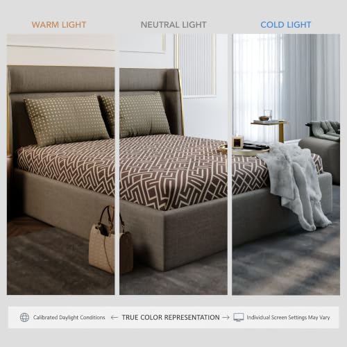 Image of Stoa Paris 100% Cotton King Size Fitted Bedsheet with 2 Pillow Covers, 180TC Printed Bedding Set, All-Season Comfort, Soft & Lightweight, Home Decor, Urbanscape - Mauve Labyrinth (182cmx198cm+30cm)