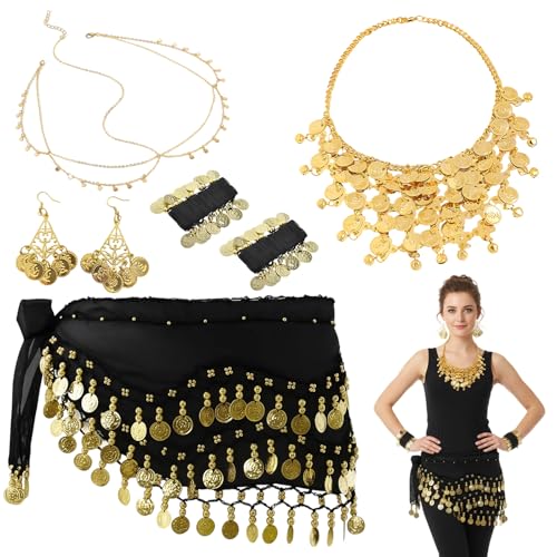 ZYLOUY 7-teiliges Orientalischer-Tanz-Set Wahrsagerin Outfit Damen Bauchtanz Kostüm mit Hüfttuch Perfekt für Wahrsagerin Kostüm und Bauchtanz Enthusiasten Ideal für Partys und Karnevalsfeiern