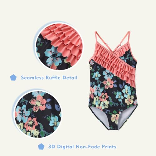 Image of Girls One Piece Swimsuits Hawaiian Ruffle Swimwear Beach Bathing Suit for Summer Vacation