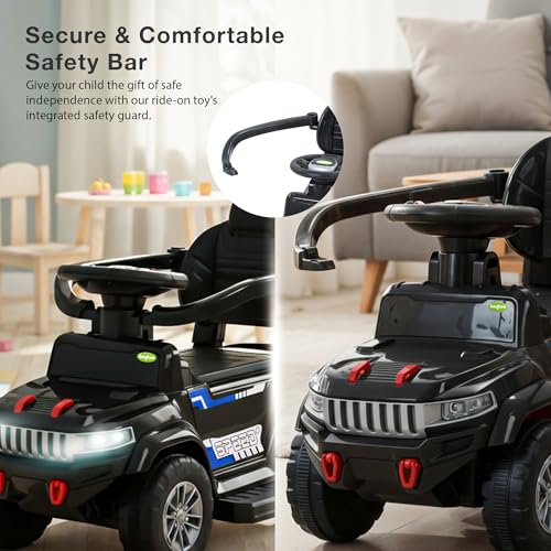 Image of Baybee Speedy Pro Baby Ride on Car for Kids with Parental Handle | Portable Kids Car with LED Lights, Music, Backrest & Basket | Toy Rideons Jeep | Toddler Push Baby Cars for 1 to 3 Years (Black)