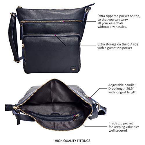 Wise Owl Accessories Real Leather Crossbody Handbag & Purse for Women Bundled with RFID Blocking Long Bifold Card Case Wallet (Navy set of 2)4