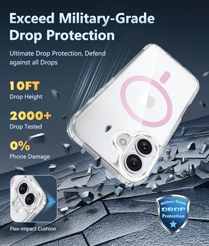 Image of FNTCASE for iPhone 16 Plus Case: Clear Magnetic Phone Cases Compatible with Magsafe Slim Anti Yellowing Military Grade Drop Protection Rugged Protective Transparent Cell Phone Cover (C-A Pink)