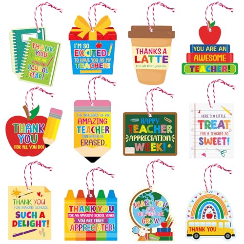Ceiba Tree Teacher Appreciation Gift Tags with String 60Pack Thank You Teacher Hanging Tags for Teacher Appreciation Week End of the Year School Gift Wrapping Supplies