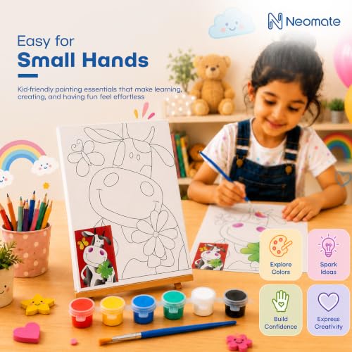Image of Neomate Canvas Painting Kit for Kids | DIY Painting Set with 1 Printed Canvas, 6 Acrylic Paint Pots & Brush | Art and Craft Kit, Paint Kit for Kids, Birthday Gift, Return Gift, Creative Activity Set
