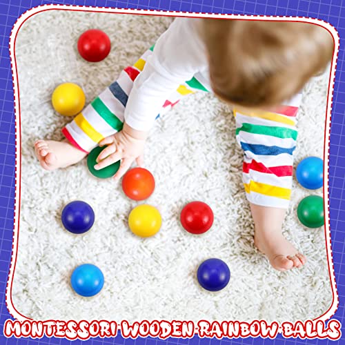 Image of Bucherry 12 Pcs Montessori Wooden Balls 1.8 Inch Wooden Replacement Ball Educational Counting Toys Preschool Learning Material and Stacker Matching (Mixed Color)