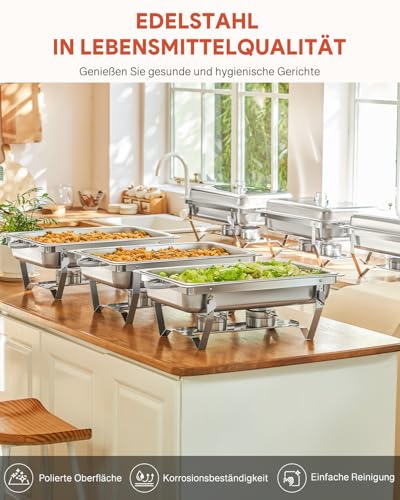 Wilprep Chafing Dish Edelstahl Speisenwärmer Buffet-Set Warmhaltebehälter Wärmebehälter Rechaud für Catering, Buffet und Party (6 Set x 9L) – Bild 4
