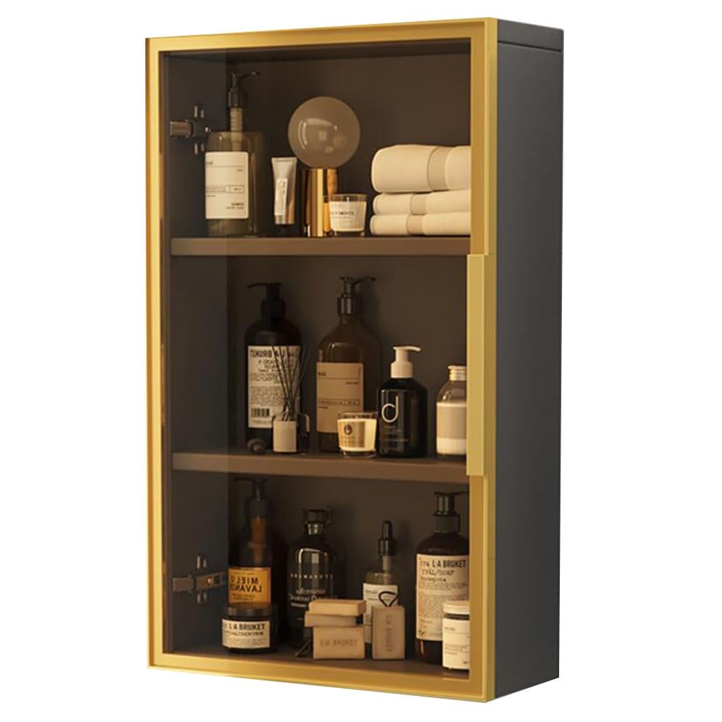 YUANCHUTOP Stylish Wall Mounted Bathroom Cabinet - 3 Tier Wooden Storage Shelves with Glass Door for Bathroom, Kitchen, Toilet nization & Display, Space-Saving Solution